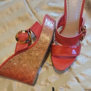 Source Unknown Coral Wedge Sandals